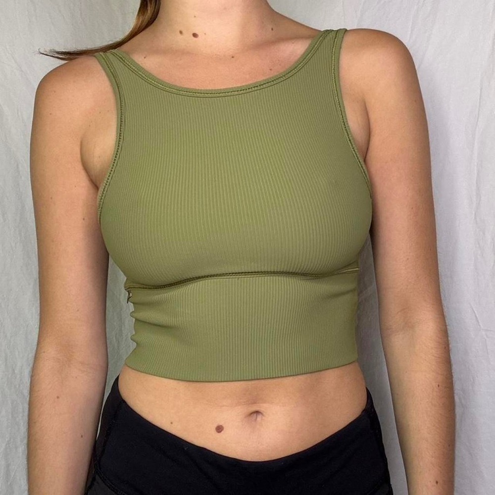 Chic Olive Green Ribbed Tank Top
